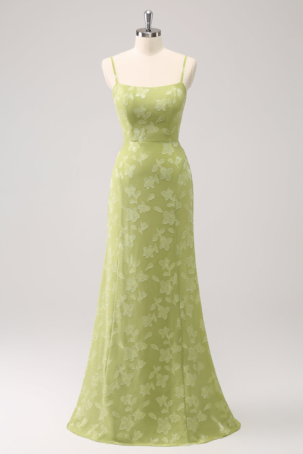 Green Spaghetti Straps Embroidery Mermaid Bridesmaid Dress