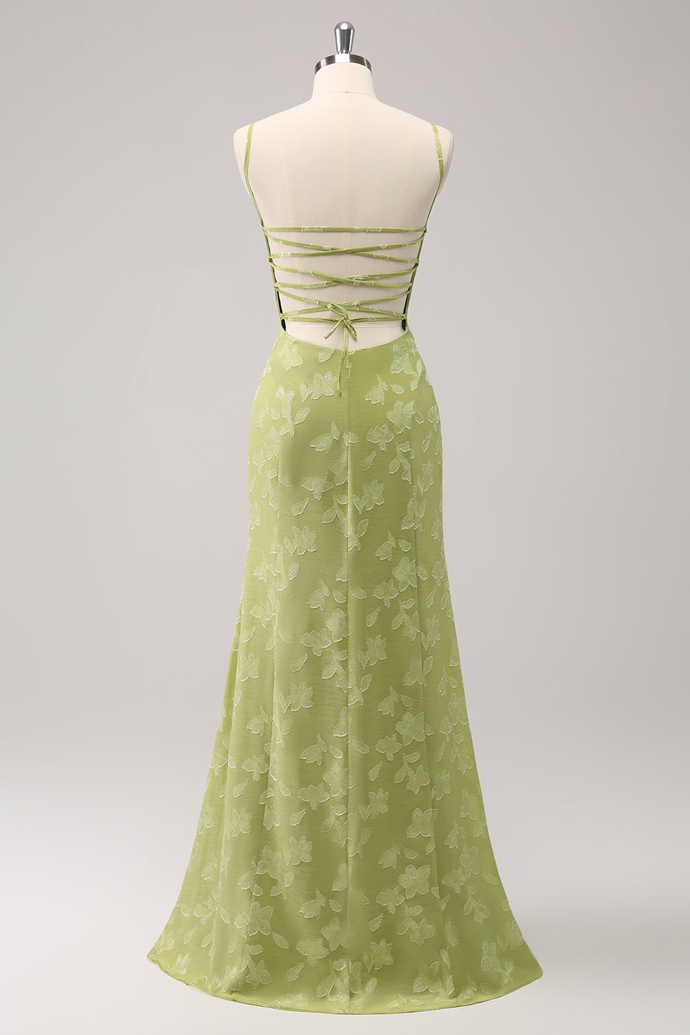 Green Spaghetti Straps Embroidery Mermaid Bridesmaid Dress