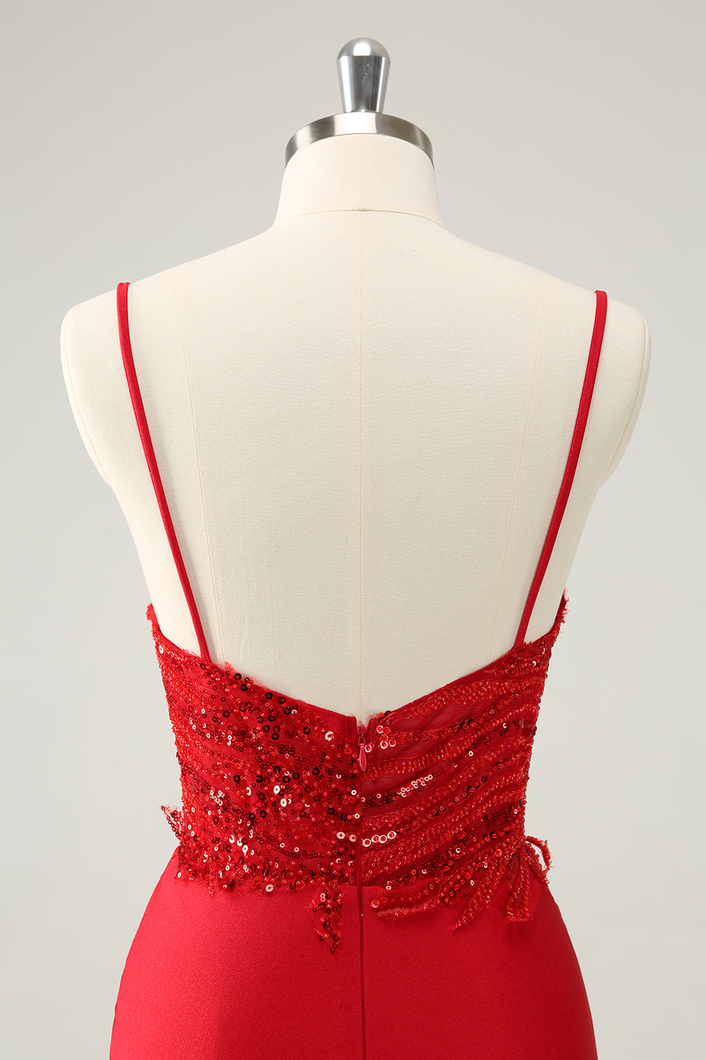 Sparkly Red Bodycon Spaghetti Straps Prom Dress with Sequins