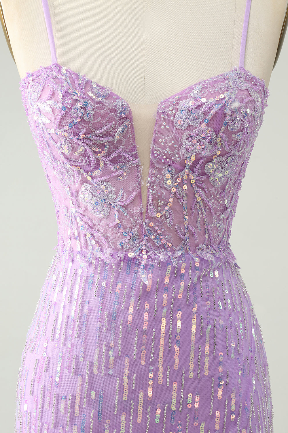 Sparkly Lilac Sequins Bodycon Mini Prom Dress with Slit