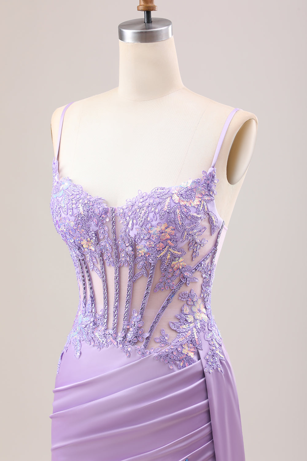 Sage Green Mermaid Sequin Corset Applique Prom Dress with High Slit
