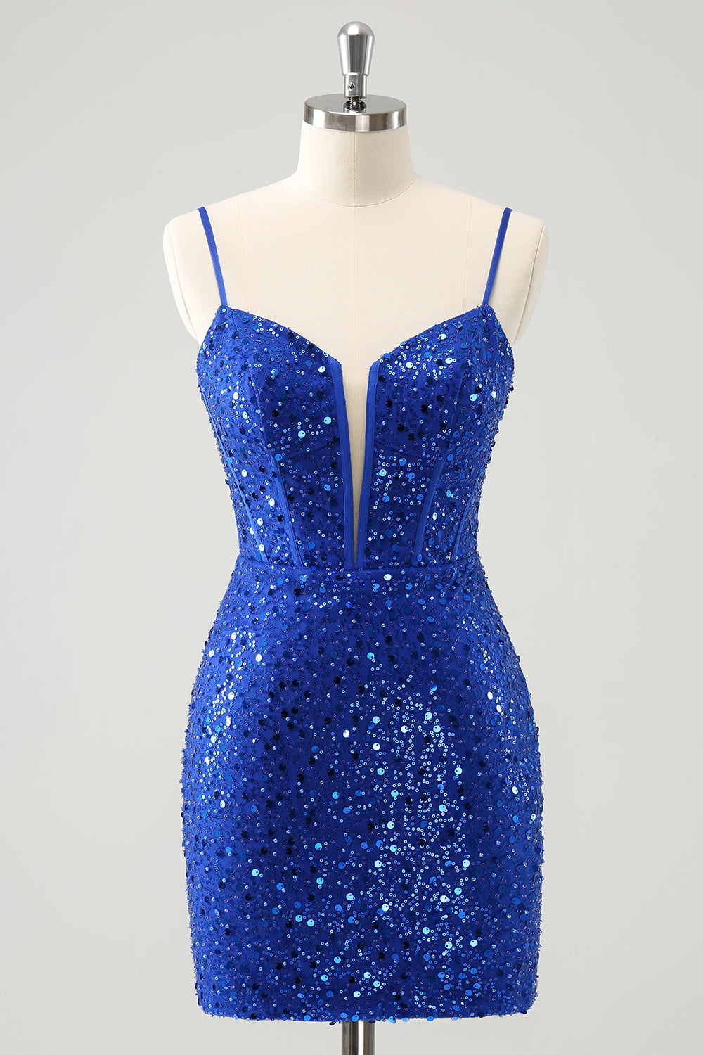 Sparkly Royal Blue Corset Bodycon Mini Prom Dress with Sequins