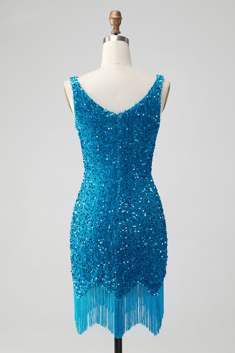 Sparkly Sage Bodycon V Neck Sequin Short Prom Dress with Tassel