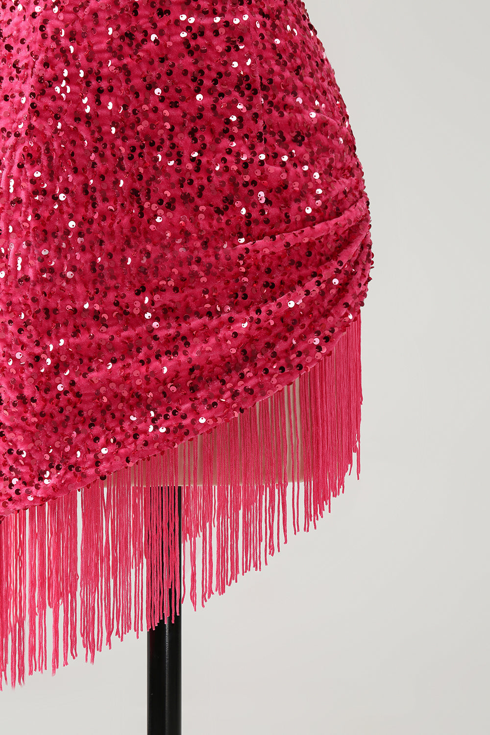 Sparkly Fuchsia Sequins Halter Short Bodycon Prom Dress with Tassels
