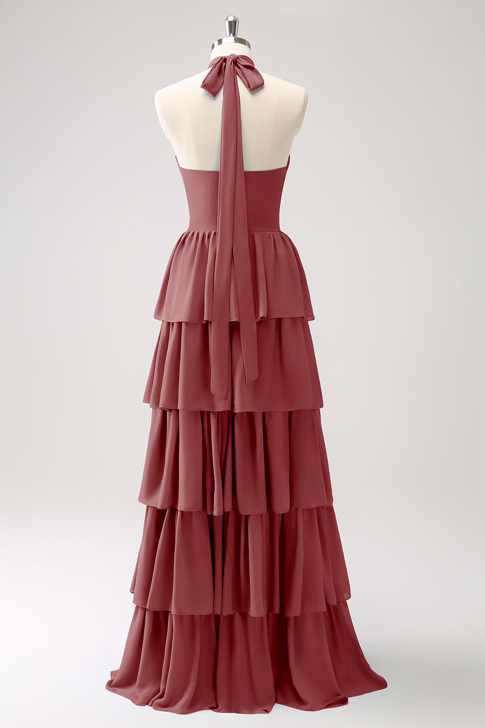 Dark Navy A-Line Halter Tiered Chiffon Bridesmaid Dress with Flower