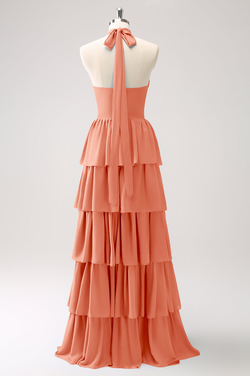 Dark Navy A-Line Halter Tiered Chiffon Bridesmaid Dress with Flower
