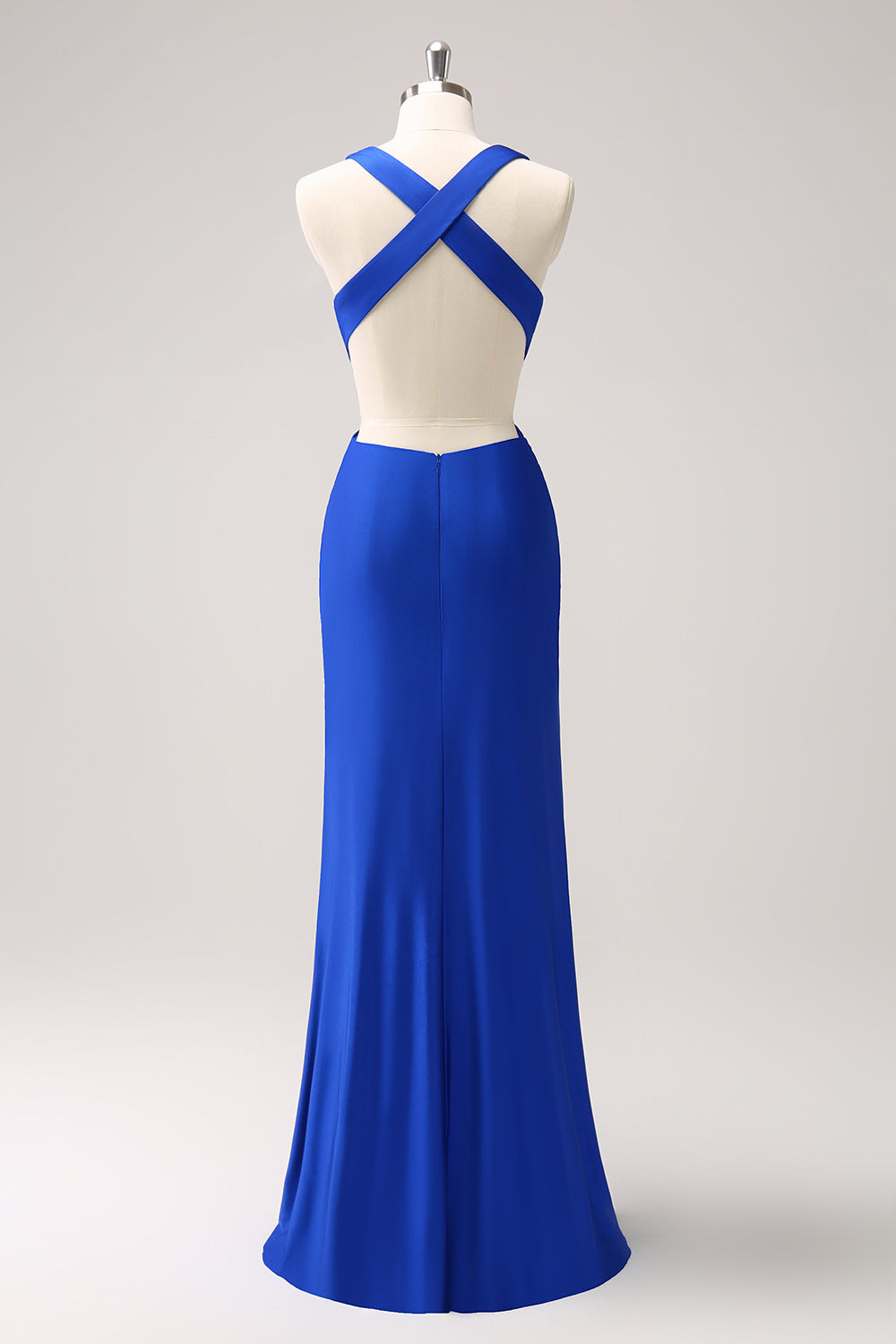 Royal Blue V Neck Mermaid Cut Out Pleated Bridesmaid Dress