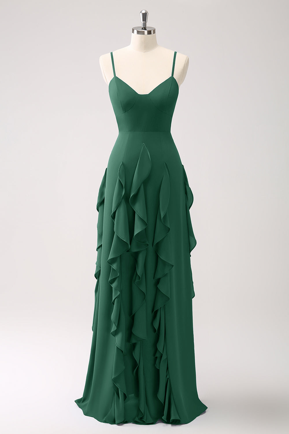 Dark Green A-Line Corset Bridesmaid Dress with Ruffles