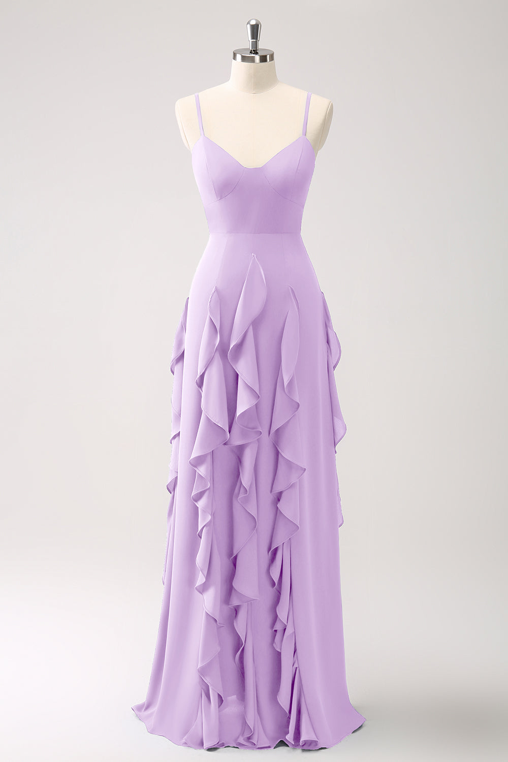 Eucalyptus A-Line Ruffled Spaghetti Straps Bridesmaid Dress