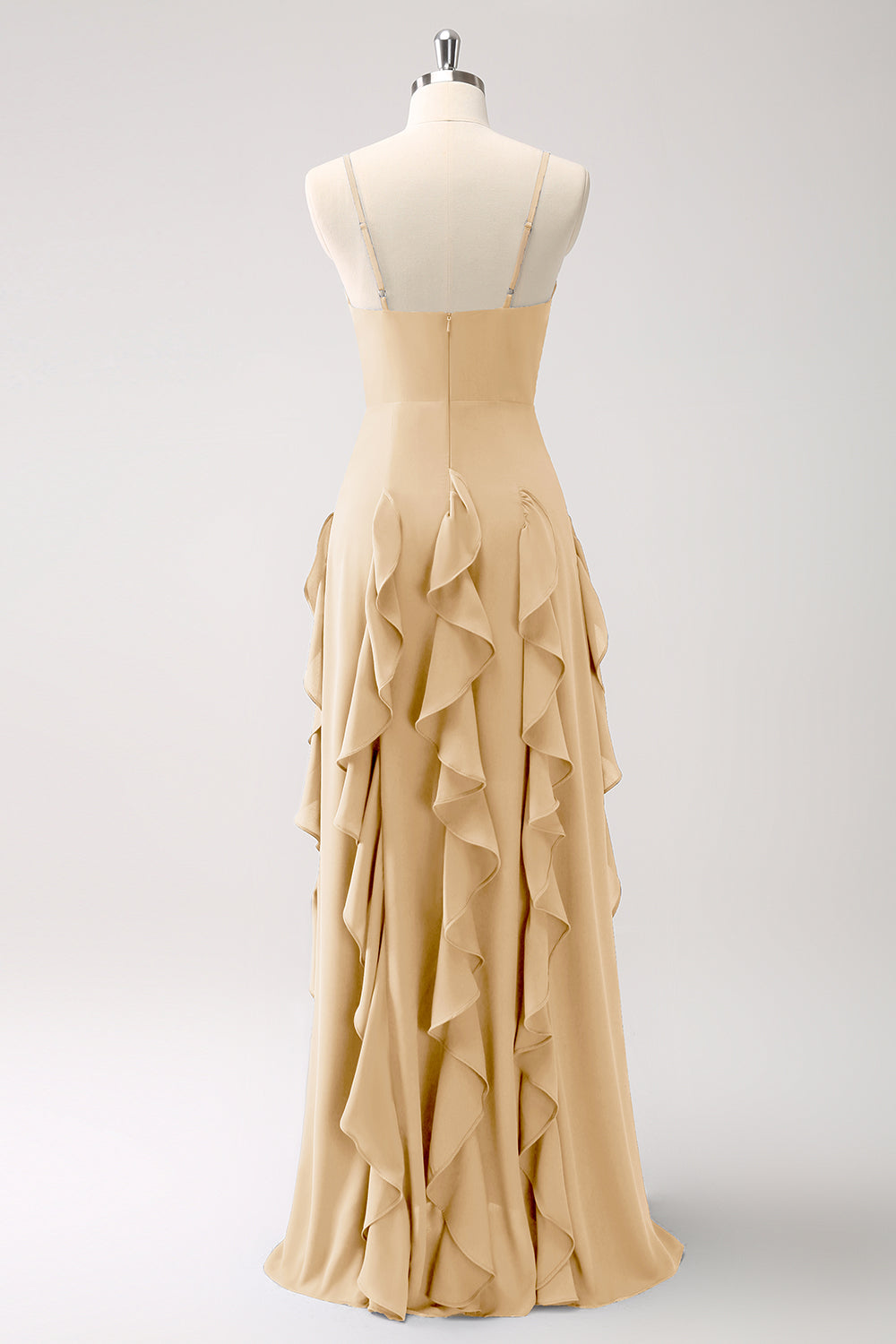 Dark Blue Spaghetti Straps Ruffled Chiffon A-Line Bridesmaid Dress