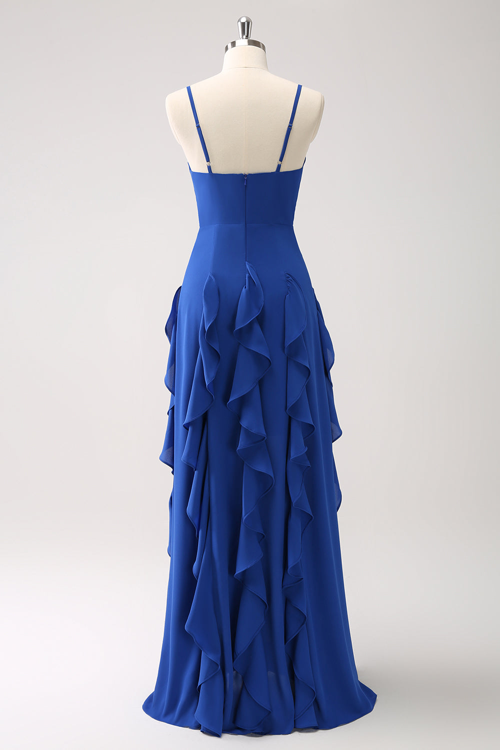Dark Blue Spaghetti Straps Ruffled Chiffon A-Line Bridesmaid Dress
