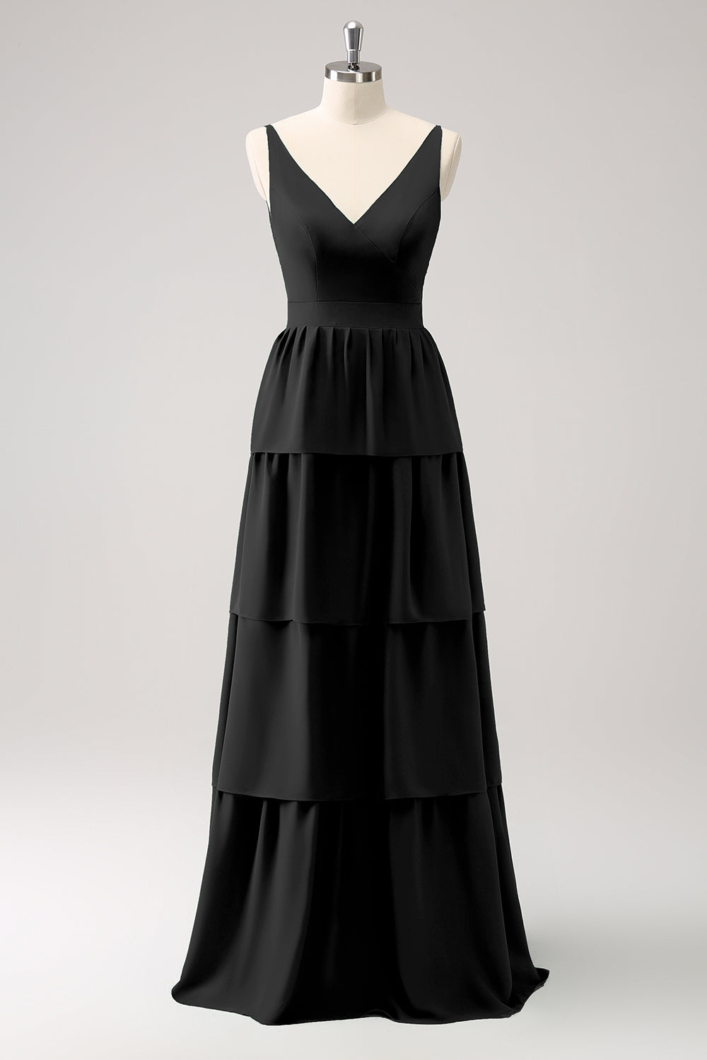 Stylish Royal Blue A-Line V-Neck Tiered Long Bridesmaid Dress
