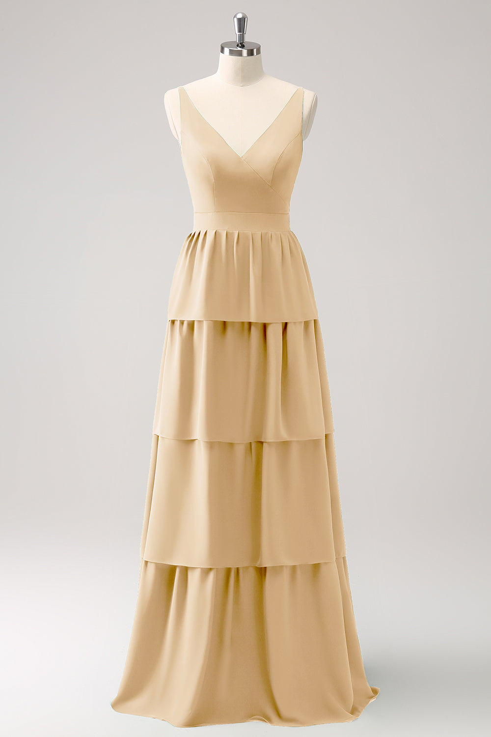 Simple Sky Blue Tiered A-Line Chiffon Long Bridesmaid Dress