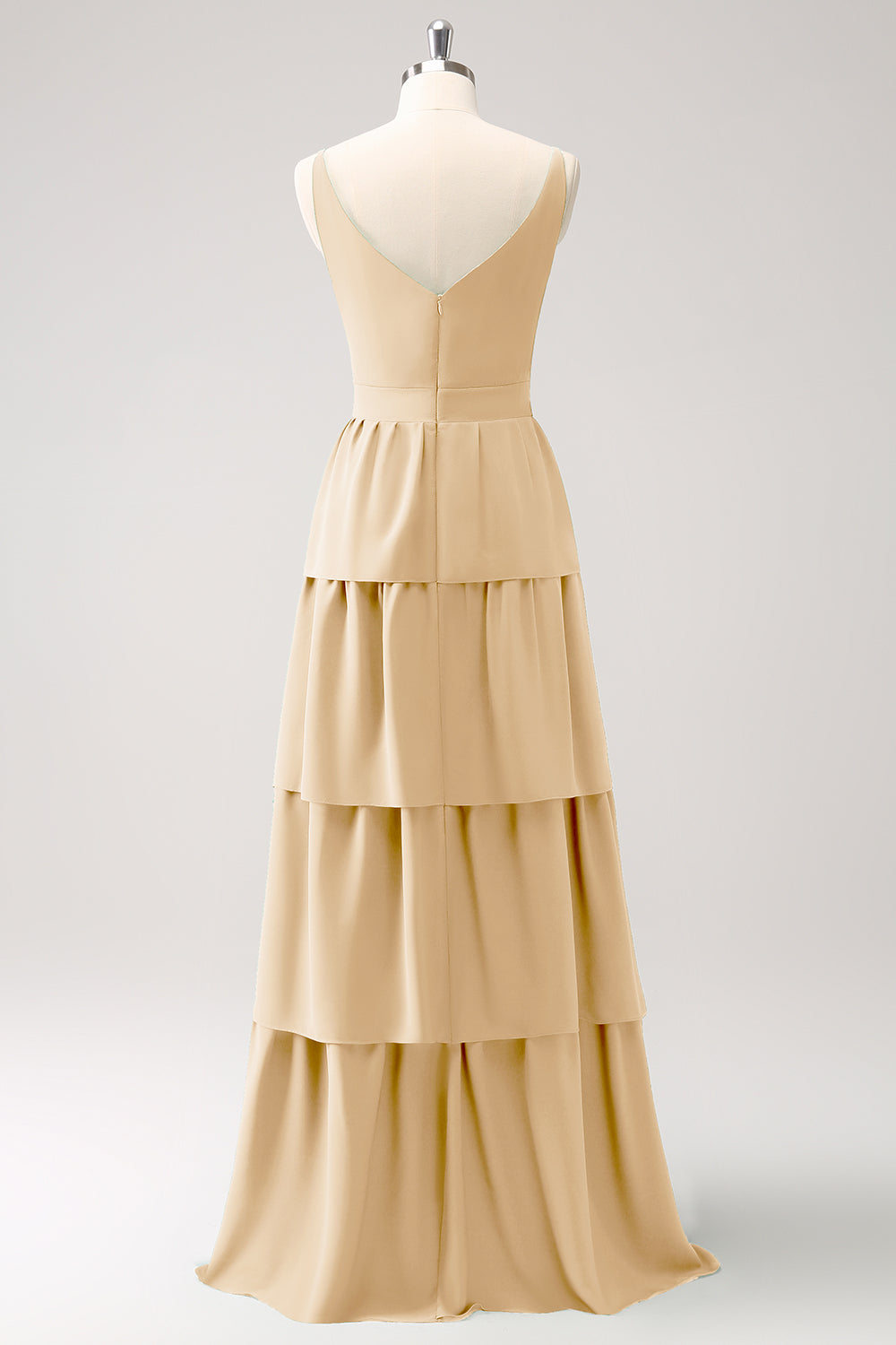 Simple Sky Blue Tiered A-Line Chiffon Long Bridesmaid Dress