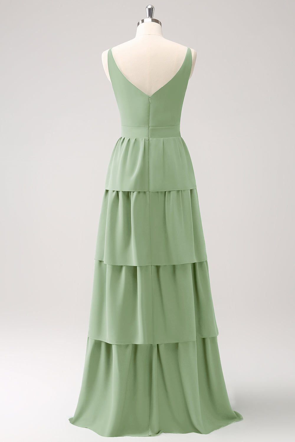 Dark Green A-Line Tiered Chiffon Long Bridesmaid Dress