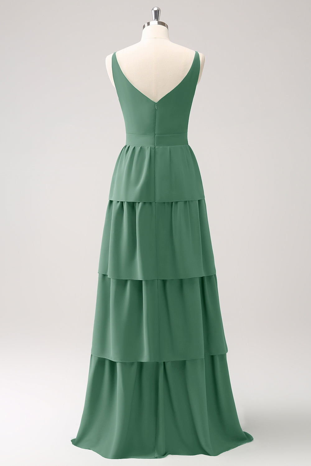 Eucalyptus A-Line Tiered Chiffon Long Bridesmaid Dress
