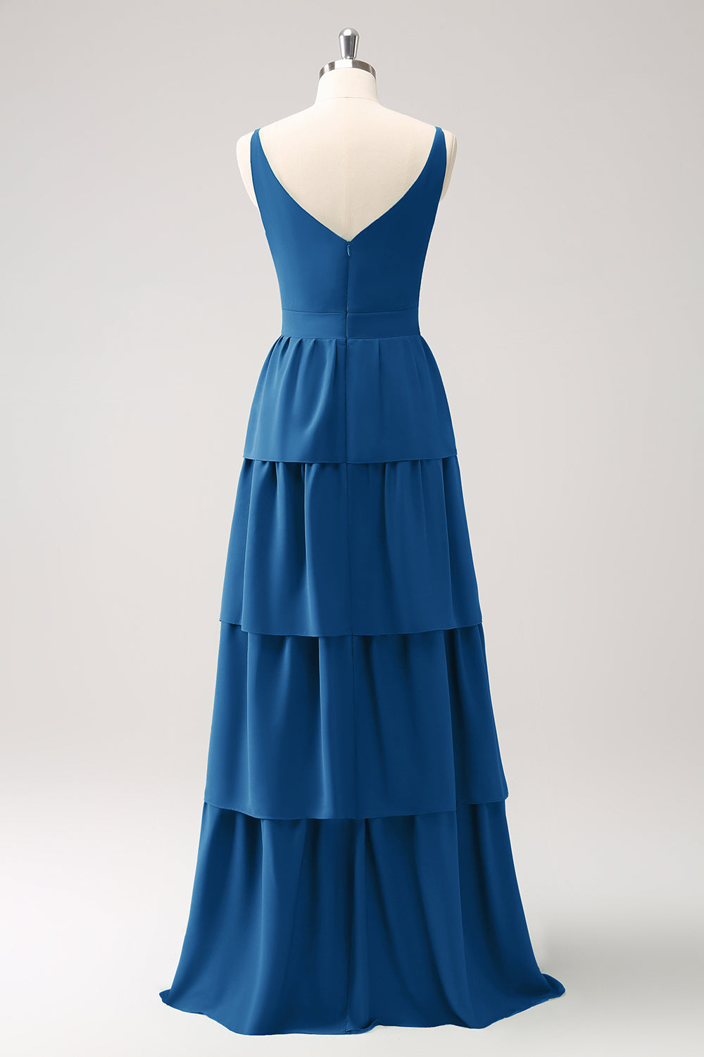 Dark Green A-Line Tiered Chiffon Long Bridesmaid Dress