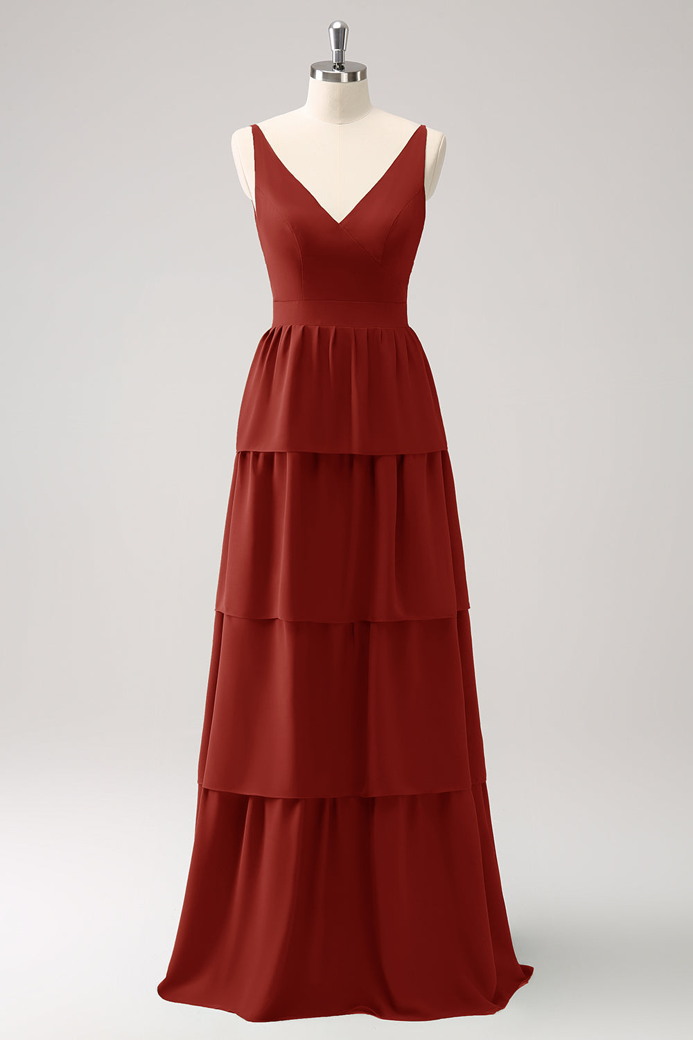 Dark Green A-Line Tiered Chiffon Long Bridesmaid Dress