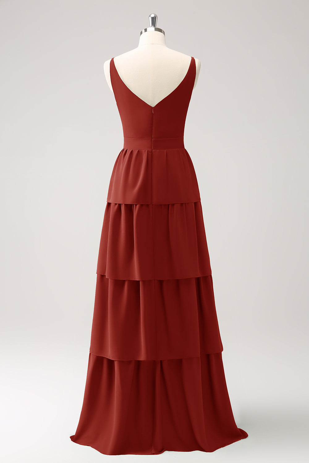 Dark Green A-Line Tiered Chiffon Long Bridesmaid Dress