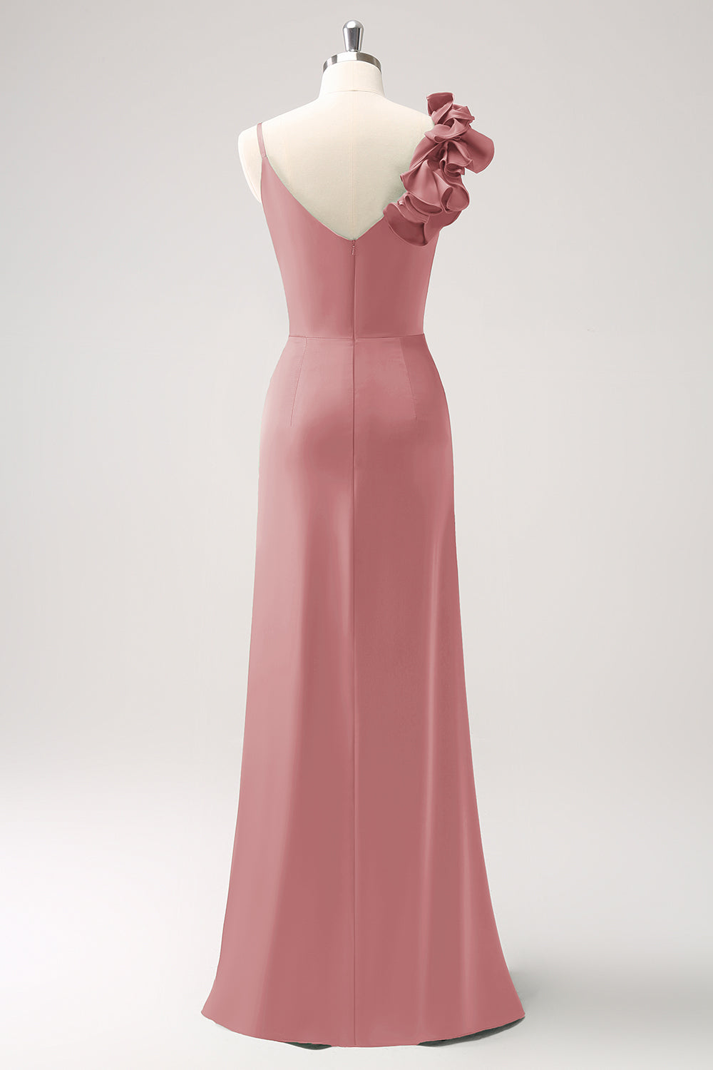 Eucalyptus Pleated Satin Long Bridesmaid Dress with Slit