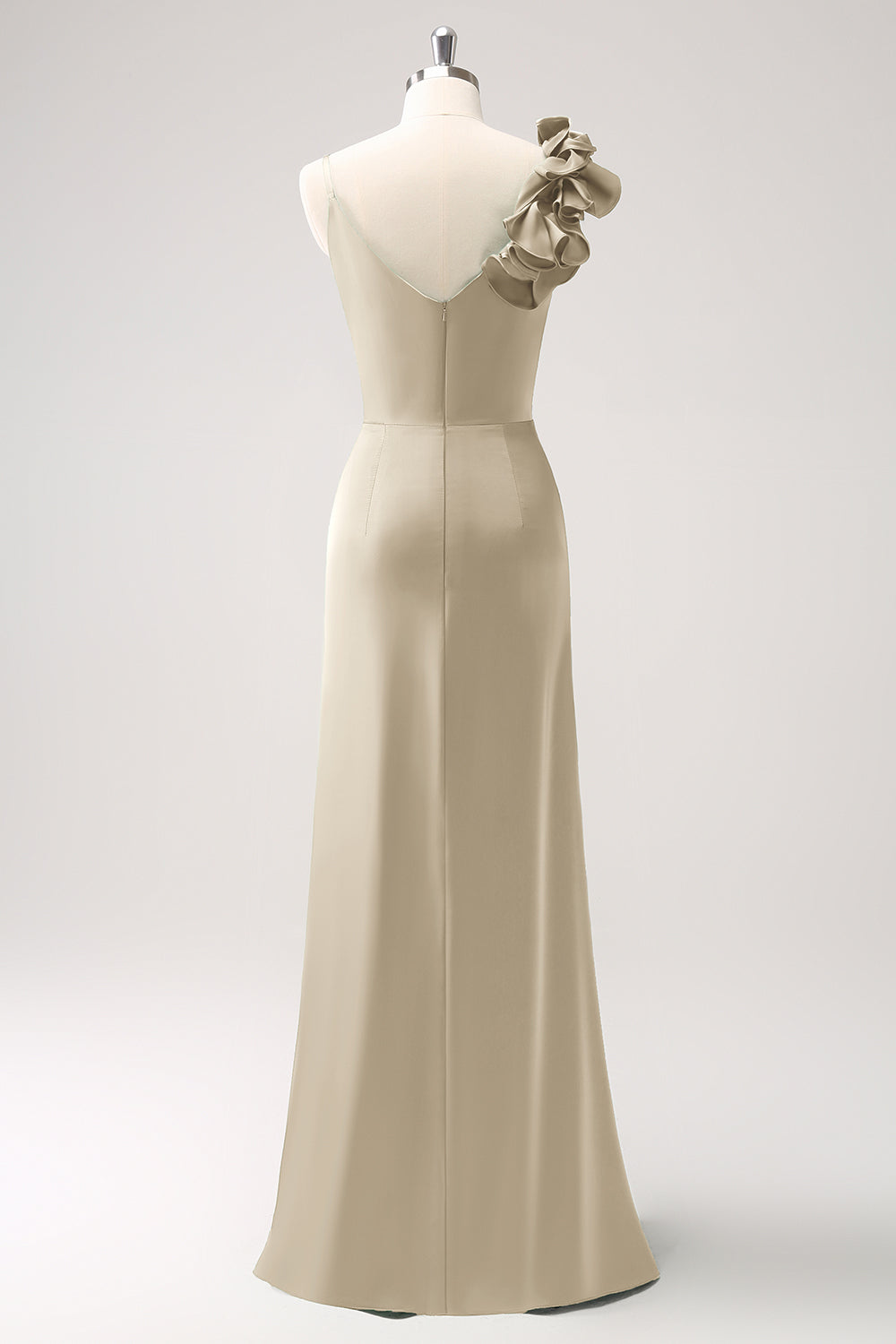 Eucalyptus Pleated Satin Long Bridesmaid Dress with Slit
