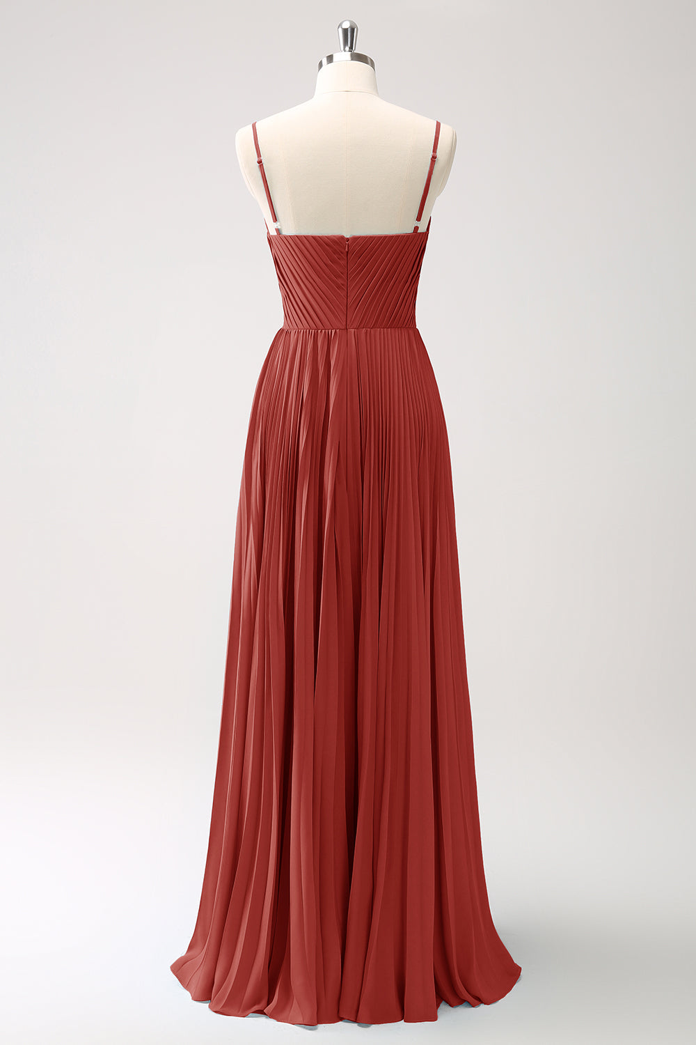 Rust A-Line Spaghetti Straps Corset Long Bridesmaid Dress