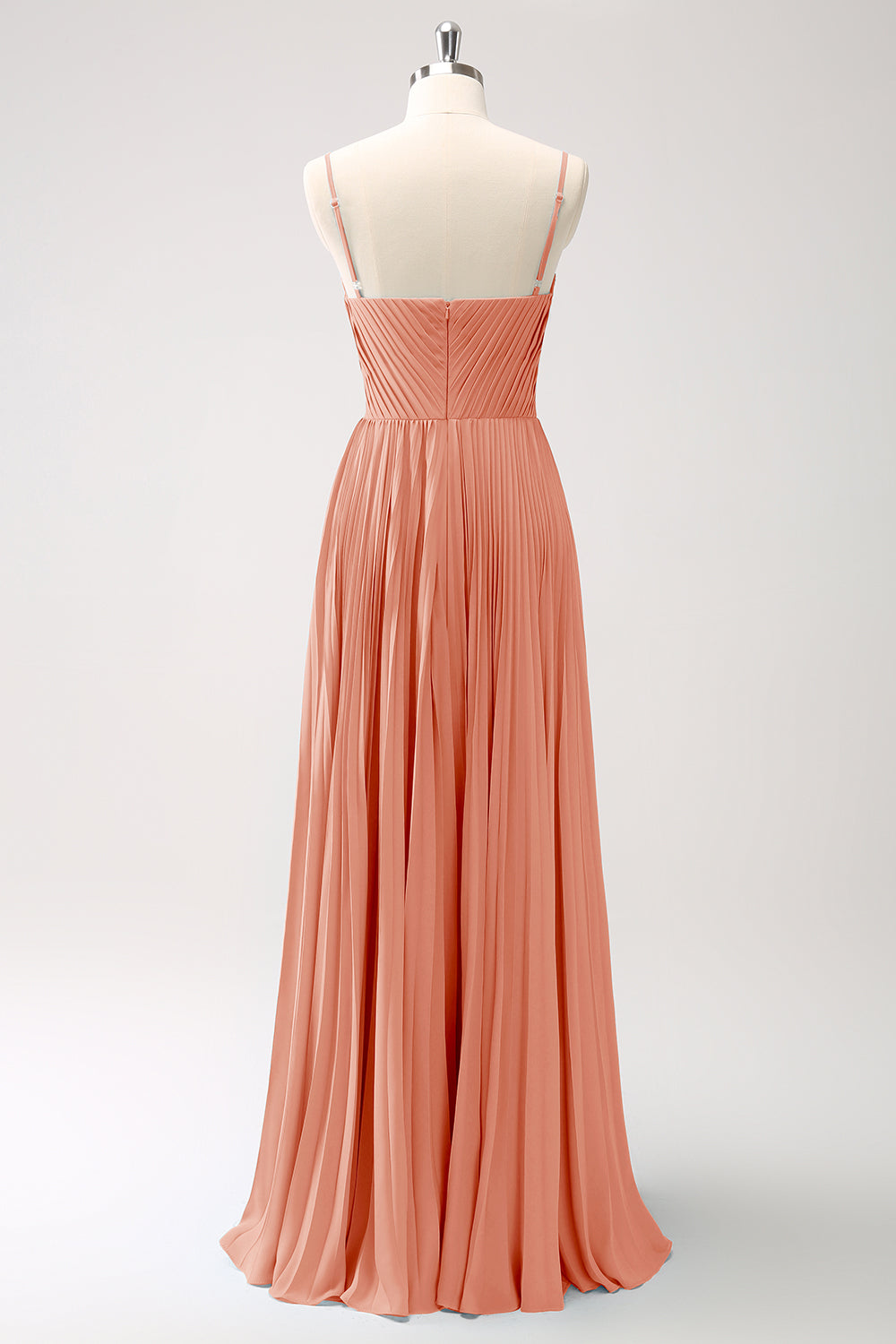Rust A-Line Spaghetti Straps Corset Long Bridesmaid Dress