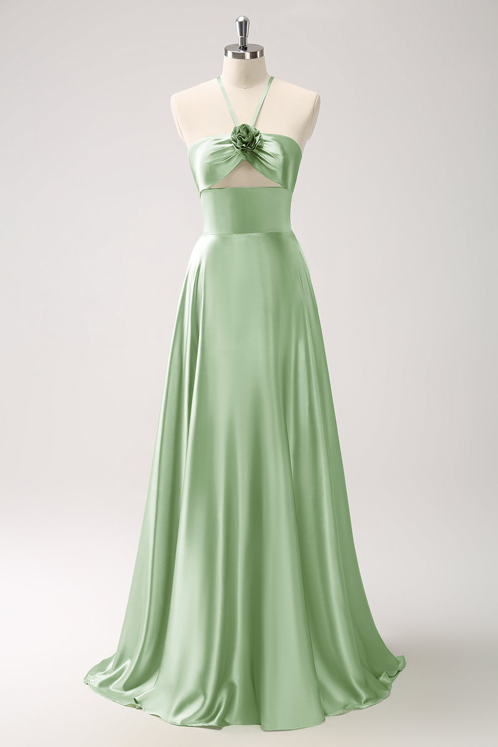 Royal Blue A-Line Hollow Out Halter Long Bridesmaid Dress with Flower