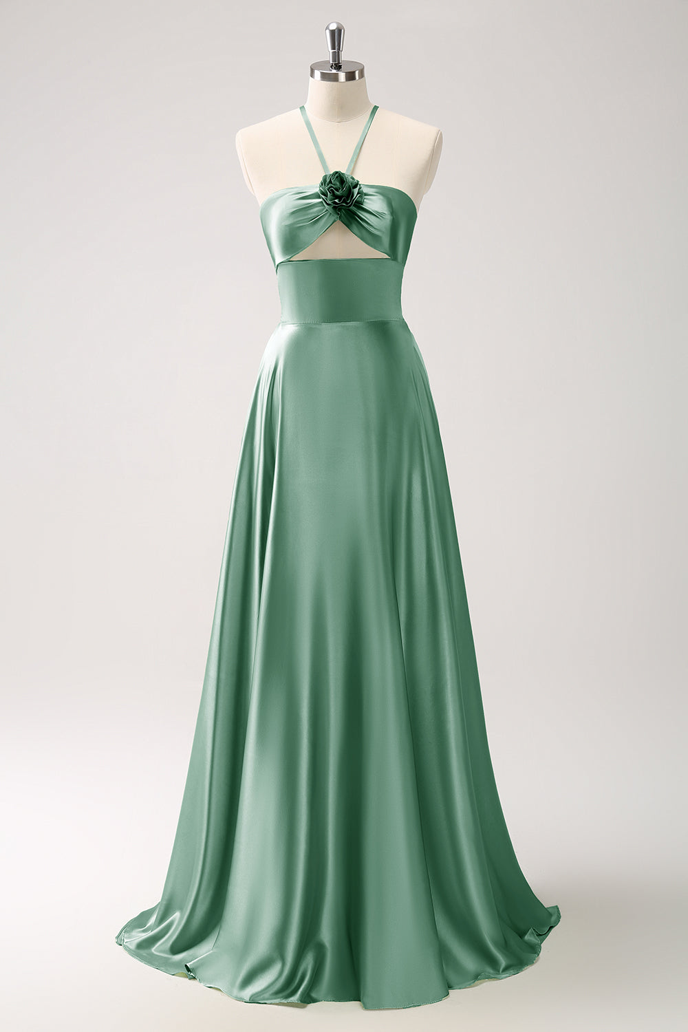 Royal Blue A-Line Hollow Out Halter Long Bridesmaid Dress with Flower