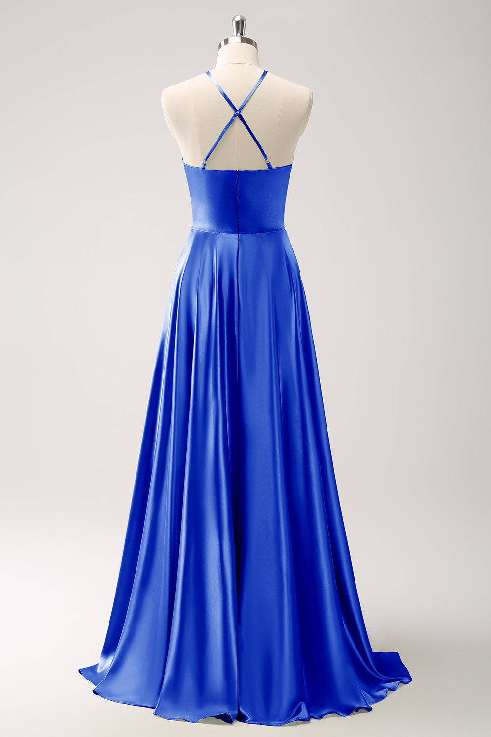 Royal Blue A-Line Hollow Out Halter Long Bridesmaid Dress with Flower