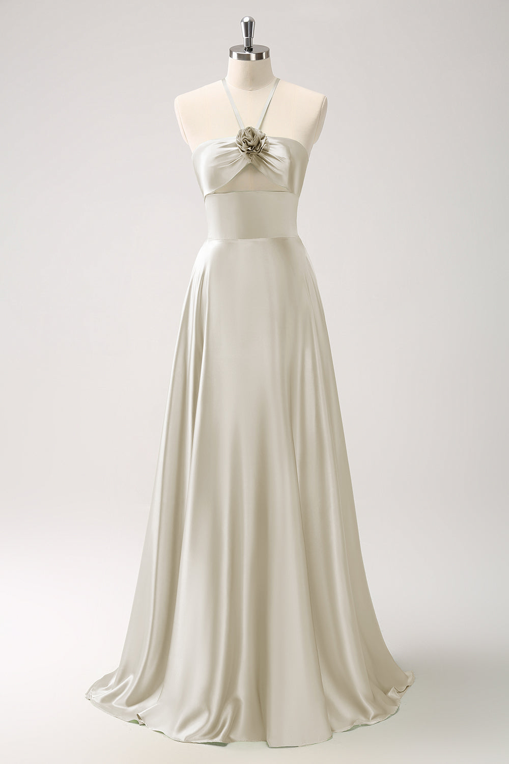 Royal Blue A-Line Hollow Out Halter Long Bridesmaid Dress with Flower