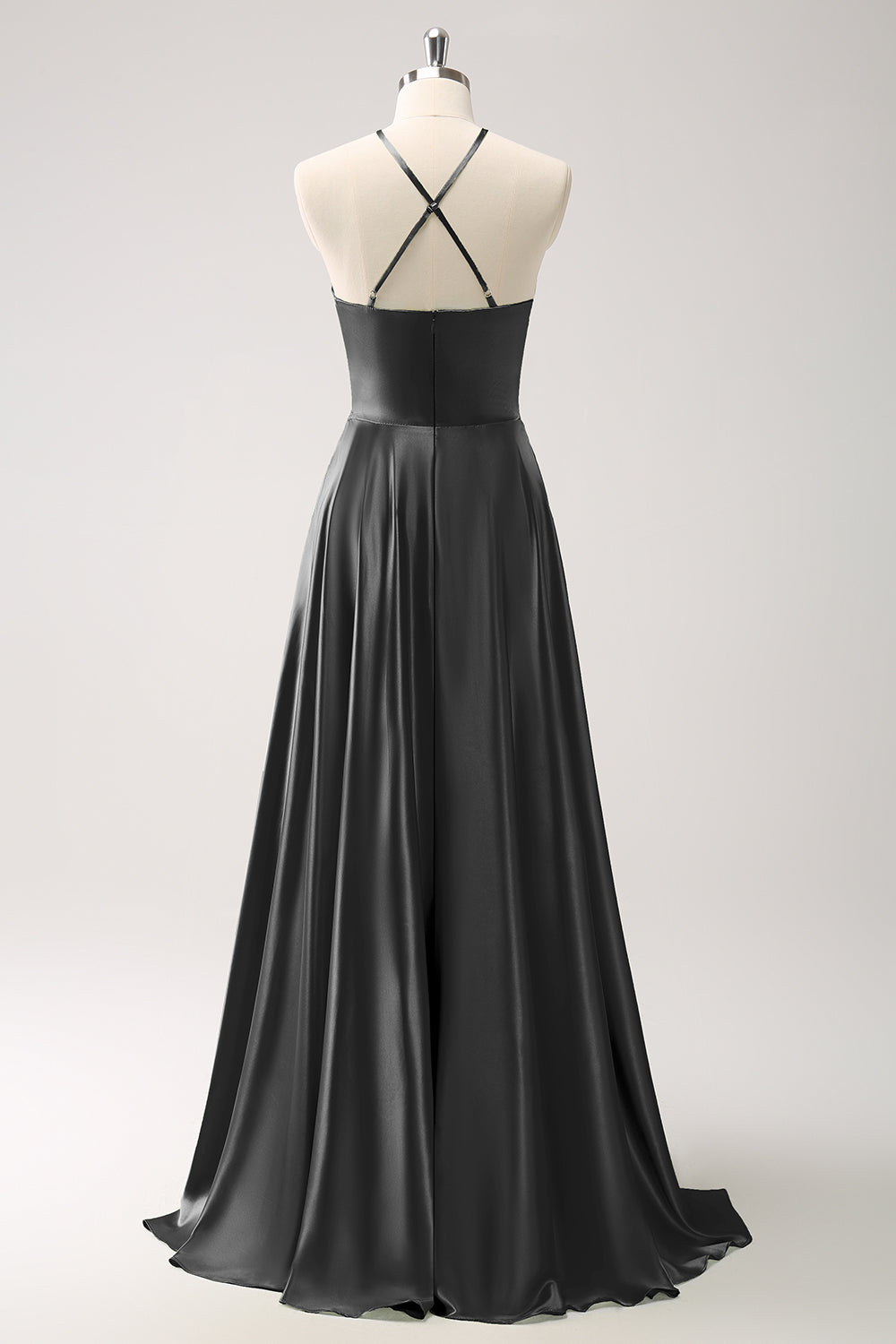 Light Green A-Line Halter Keyhole Flower Satin Bridesmaid Dress