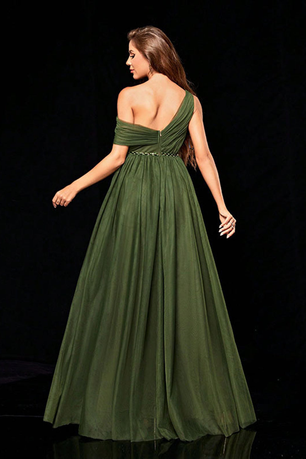 Stylish Army Green Empire Waist Tulle A Line Wedding Guest Dress