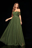 Stylish Army Green Empire Waist Tulle A Line Wedding Guest Dress