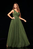 Stylish Army Green Empire Waist Tulle A Line Wedding Guest Dress