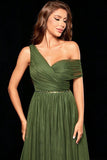 Stylish Army Green Empire Waist Tulle A Line Wedding Guest Dress