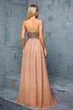 Blush Spaghetti Straps Sequins A Line Chiffon Wedding Guest Dress