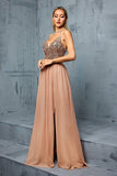 Blush Spaghetti Straps Sequins A Line Chiffon Wedding Guest Dress