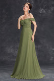 Elegant Army Green Pleated Chiffon A Line Long Wedding Guest Dress