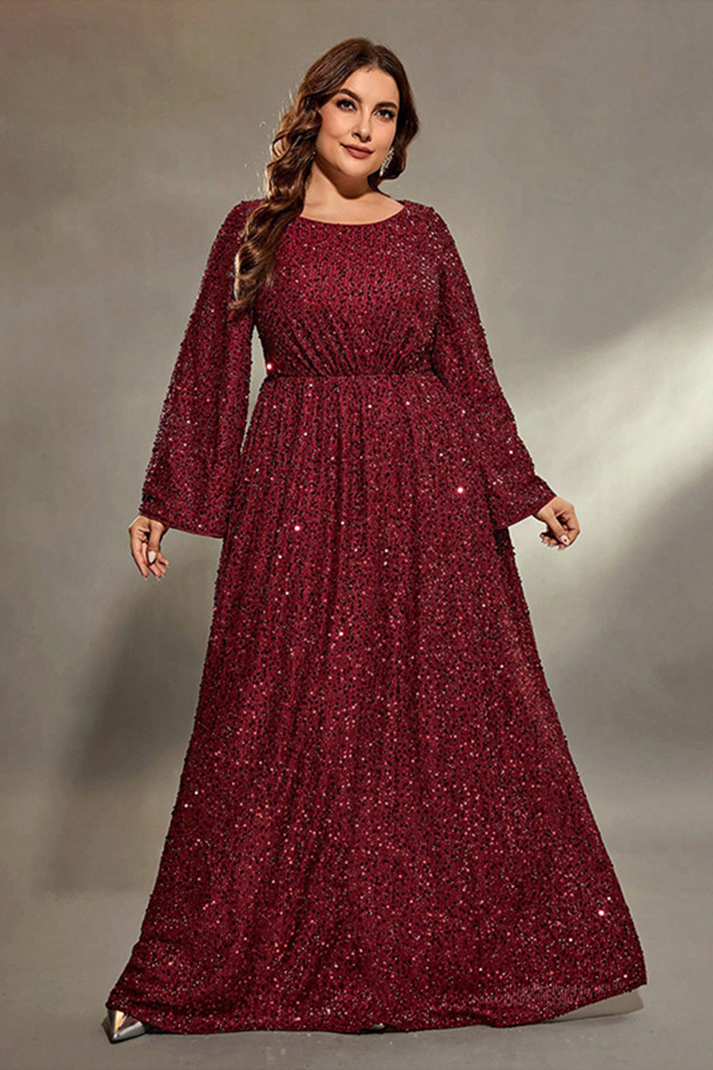 Dark Red Sequins A Line Plus Size Mother of the Bride Dress