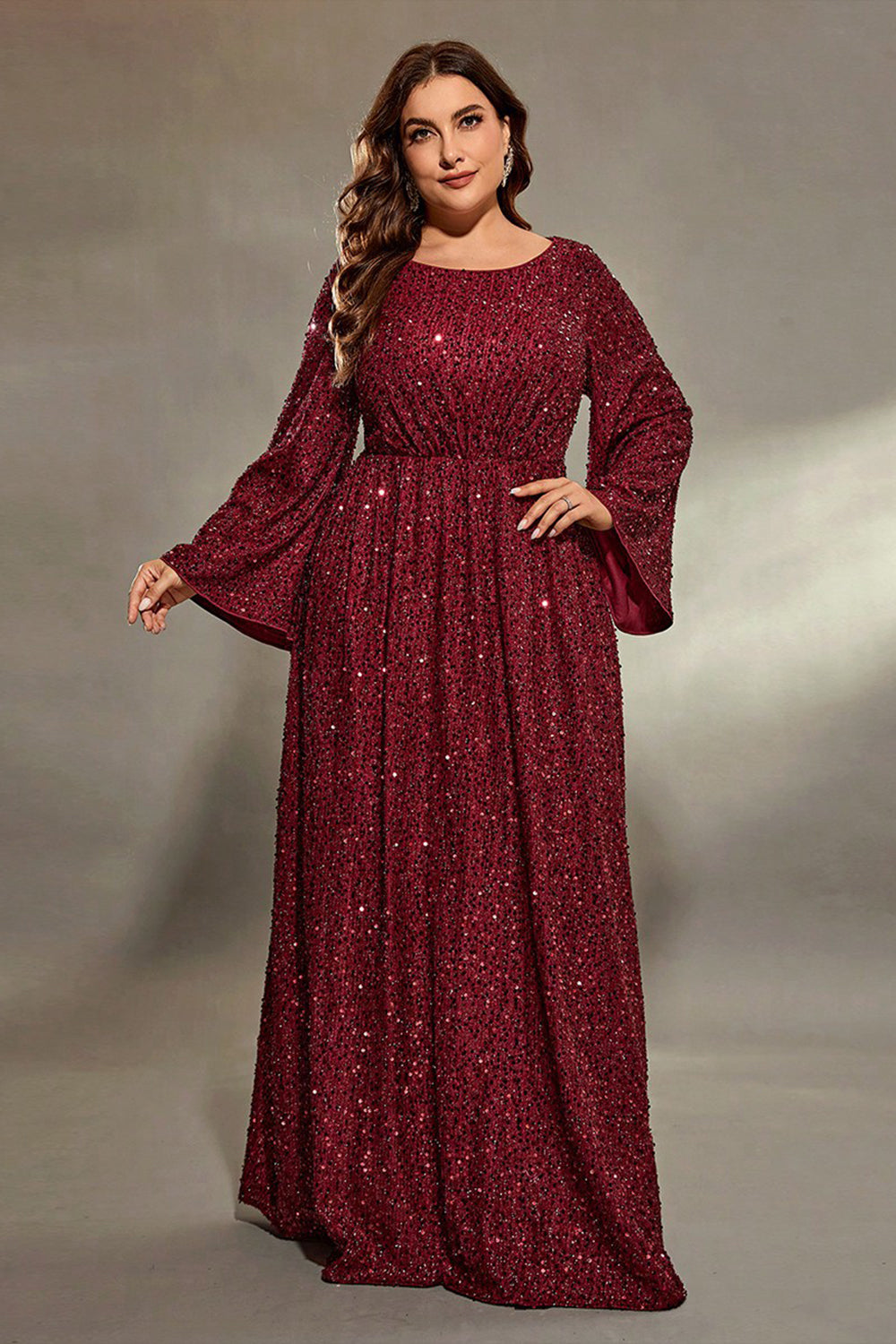 Dark Red Sequins A Line Plus Size Mother of the Bride Dress