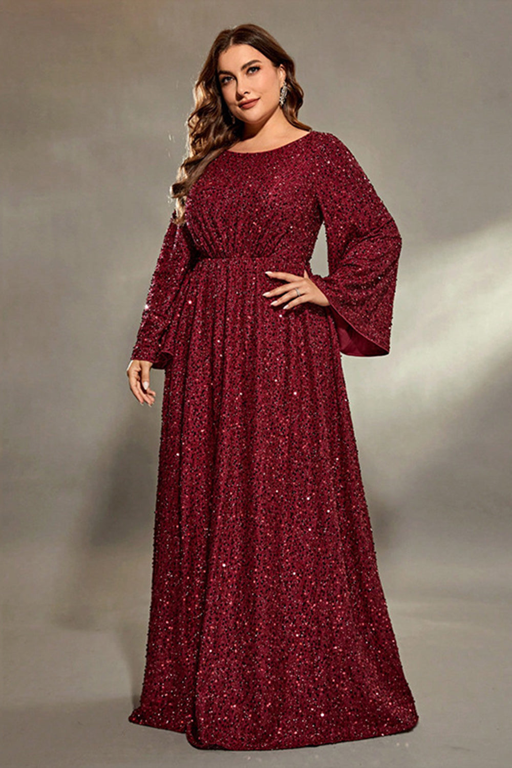Dark Red Sequins A Line Plus Size Mother of the Bride Dress