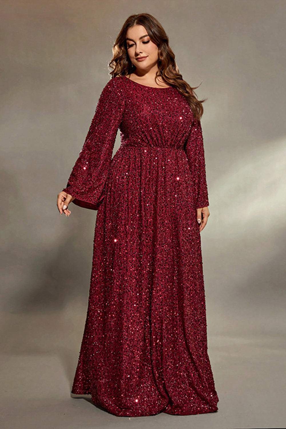 Dark Red Sequins A Line Plus Size Mother of the Bride Dress