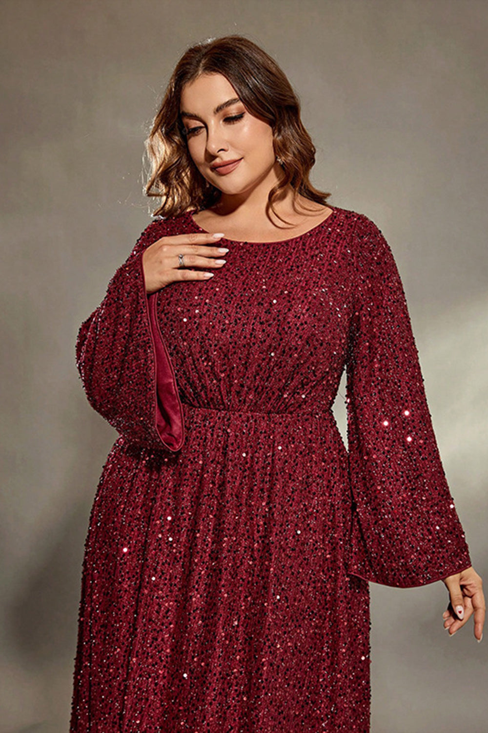 Dark Red Sequins A Line Plus Size Mother of the Bride Dress