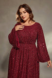 Dark Red Sequins A Line Plus Size Mother of the Bride Dress