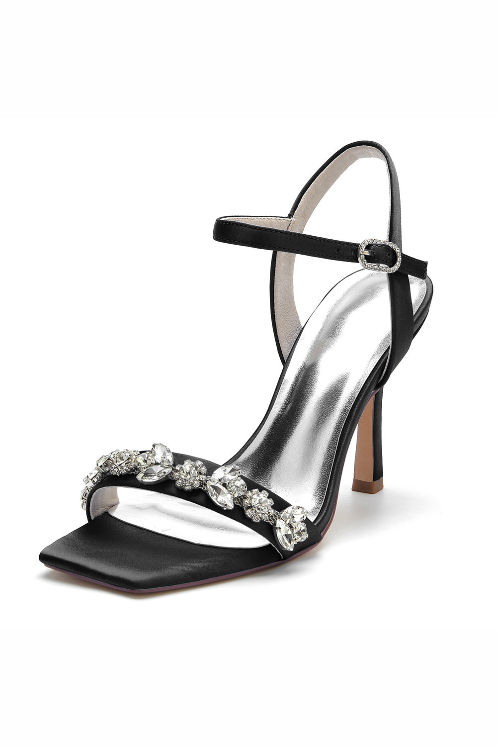 Royal Blue Open Toe Buckle Stiletto High Heels with Rhinestone