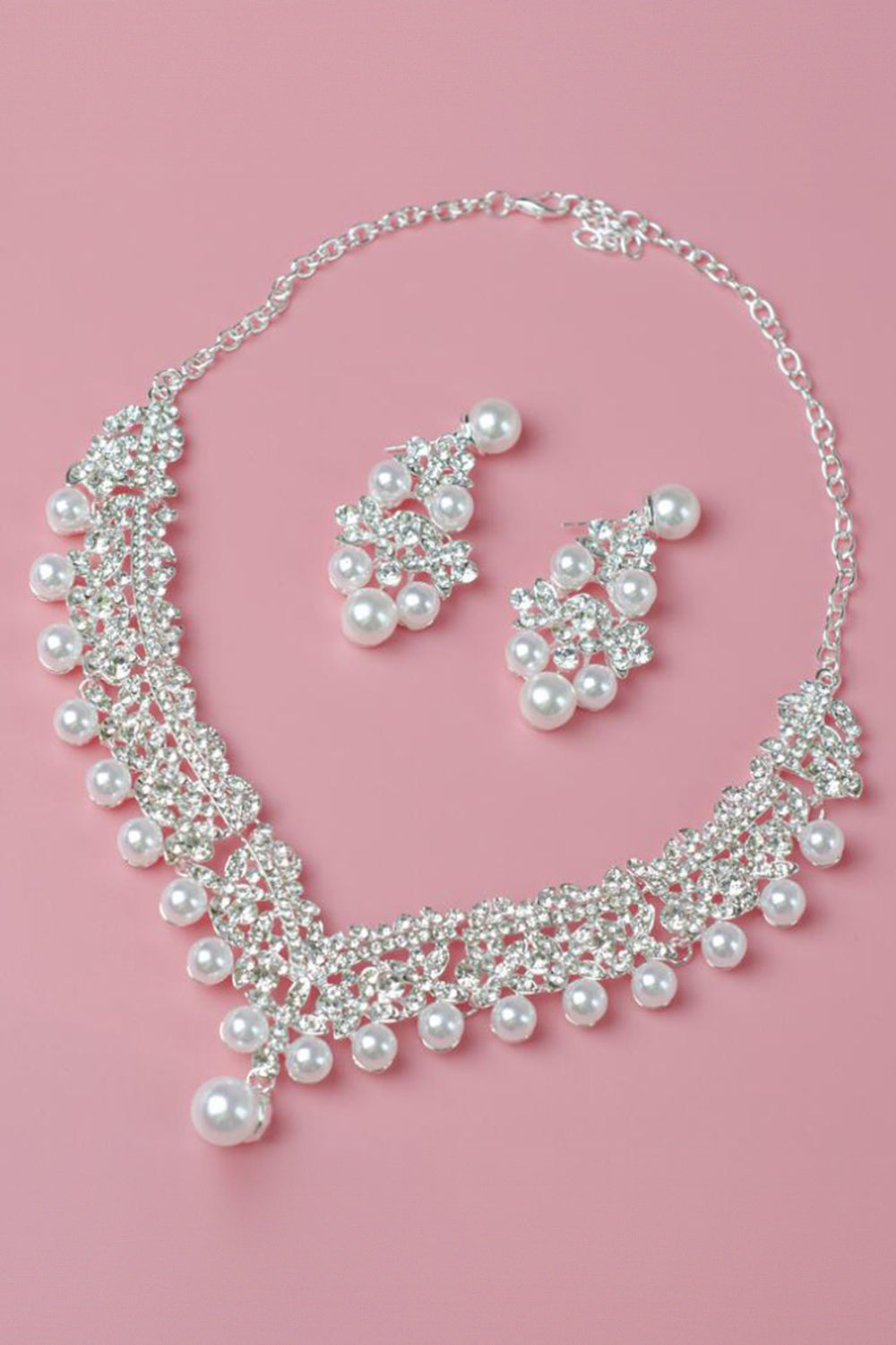 White Sweet Bride Alloy Pearl Necklace Crown Earrings Three-piece Set