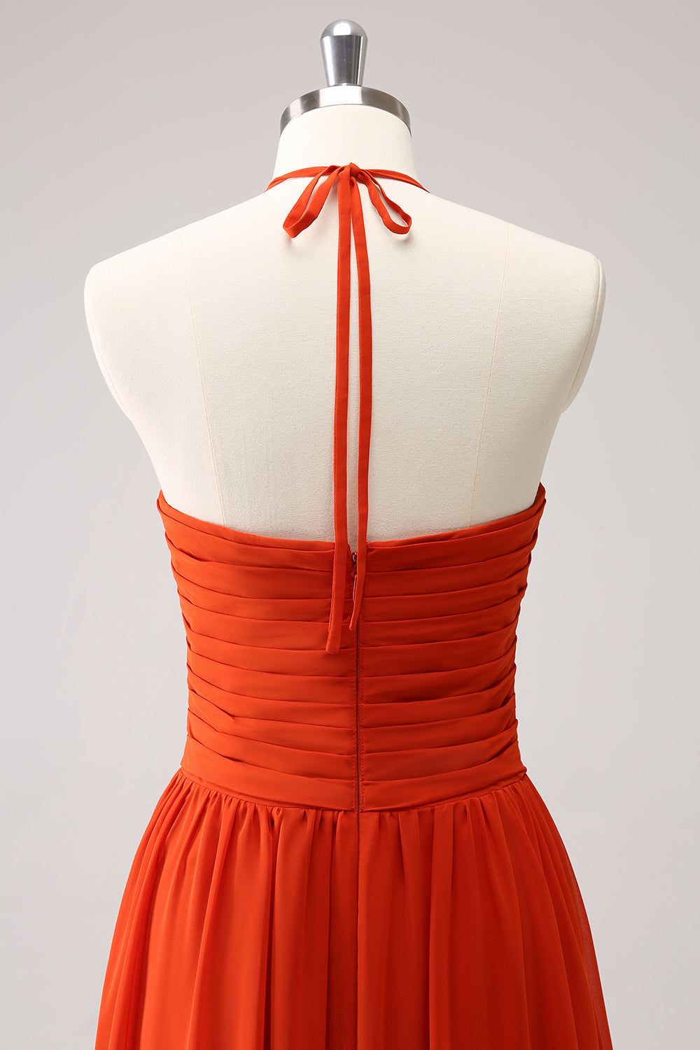 Orange A-Line Halter Pleated Chiffon Bridesmaid Dress