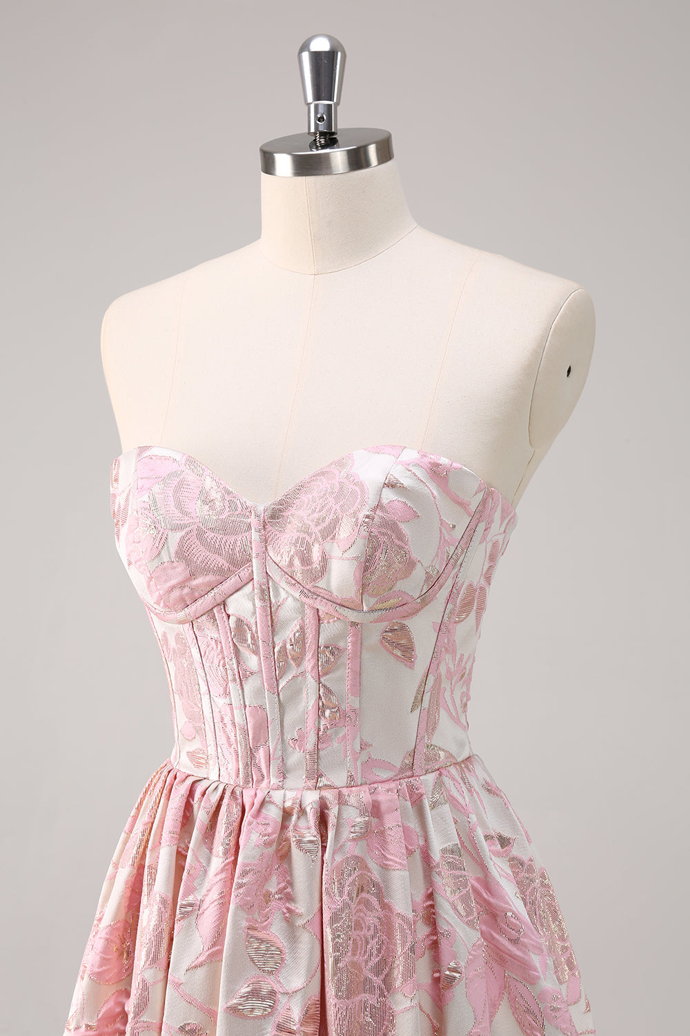 Strapless Blue Sweetheart Corset A-Line Floral Prom Dress