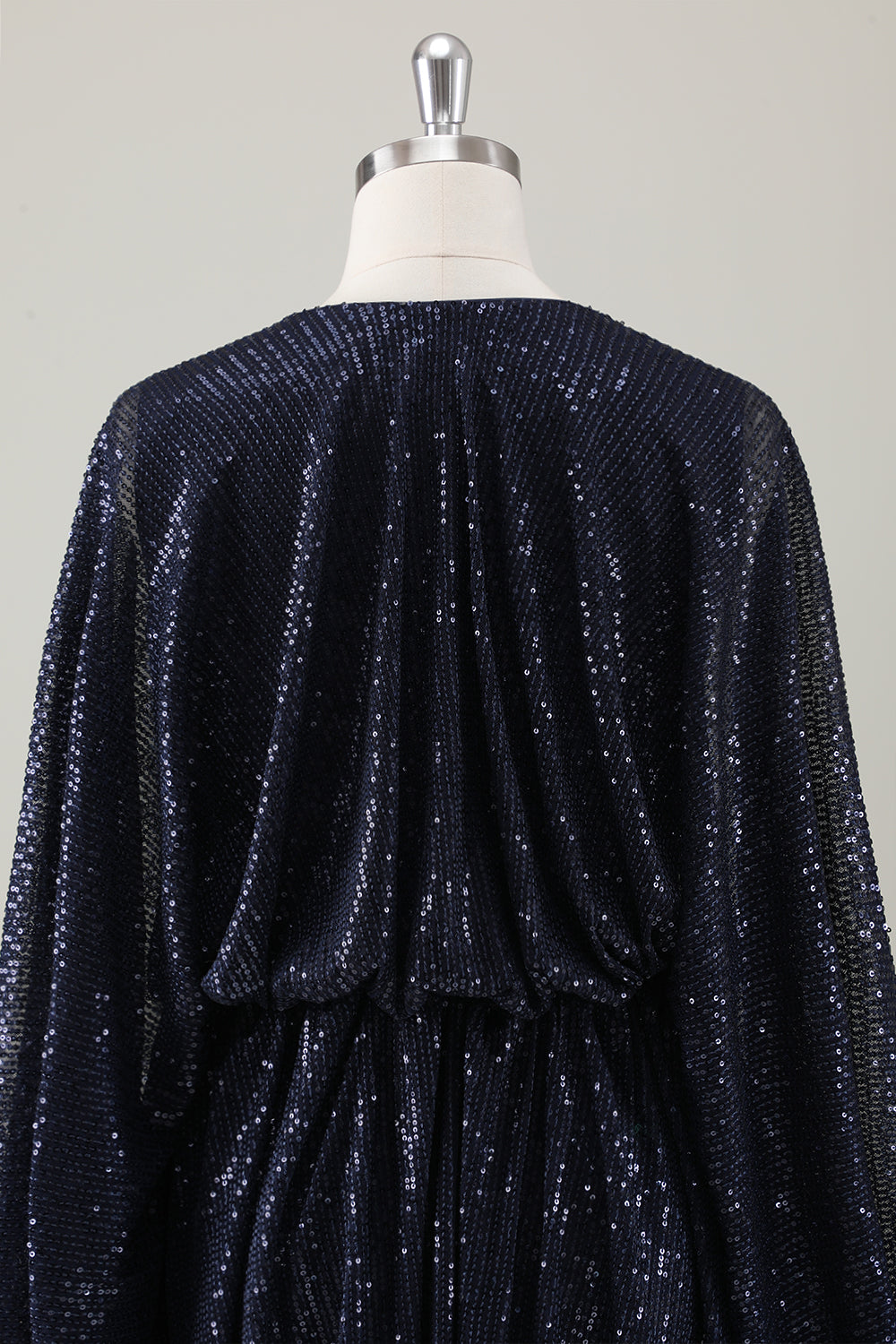 Sparkly Navy Short A-Line Prom Dress with Long Sleeves
